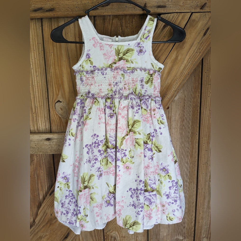 Little Miss Attitude Girls Sz 5 Floral Dress Violet & Roses Lined Sleeveless X-1